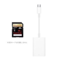 SanDisk Extreme Pro 16GB SD card shown next to a white USB-C adapter; SD card not included.